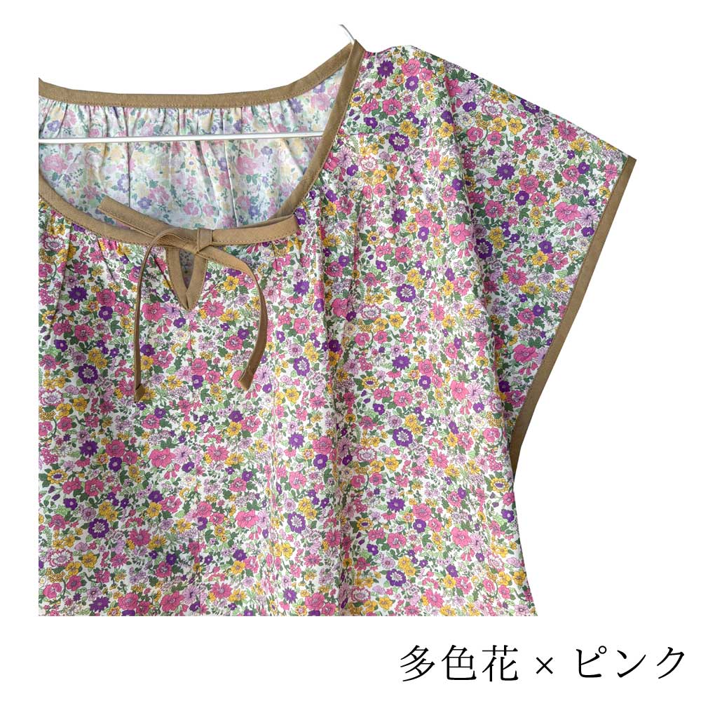 #4041 華やかプリントサンドレス アッパッパー 綿100% 日本製 ギフト