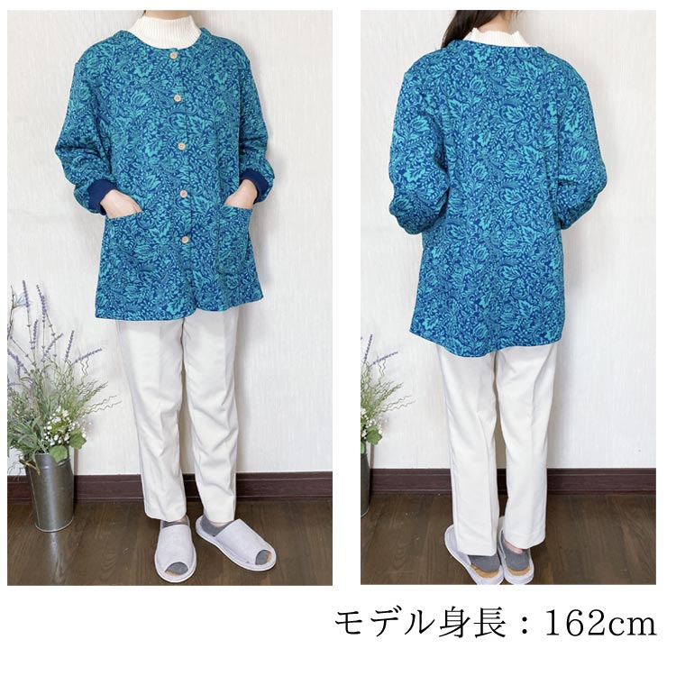 #3133　裏シャギーあったか前開きスモック　割烹着　裏起毛　防寒　軽量　ギフト　シニア